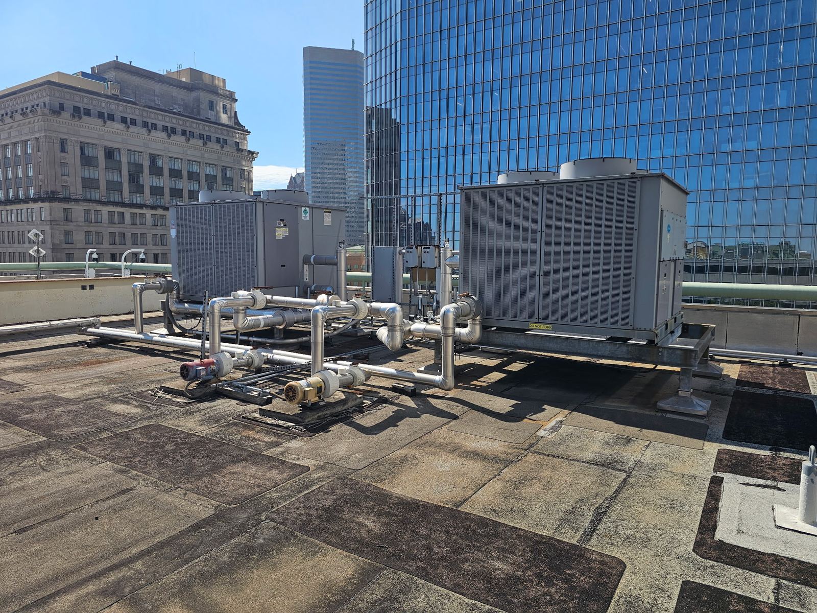 Condensing units on a downtown Houston rooftop