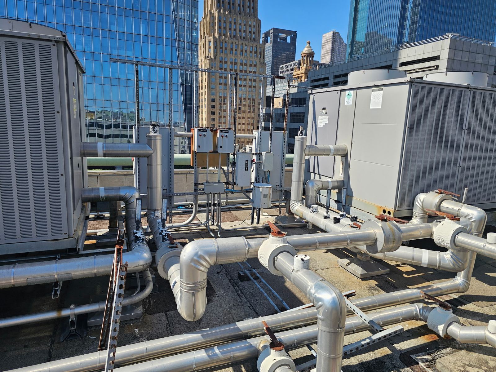 Completed rooftop condenser and piping project in downtown Houston